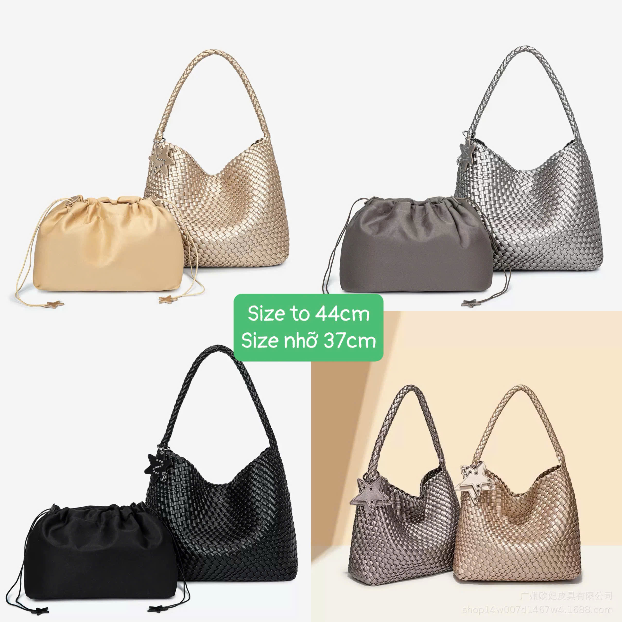 9332# Túi da đan bigsize charm sao sz nhỡ (37cm)