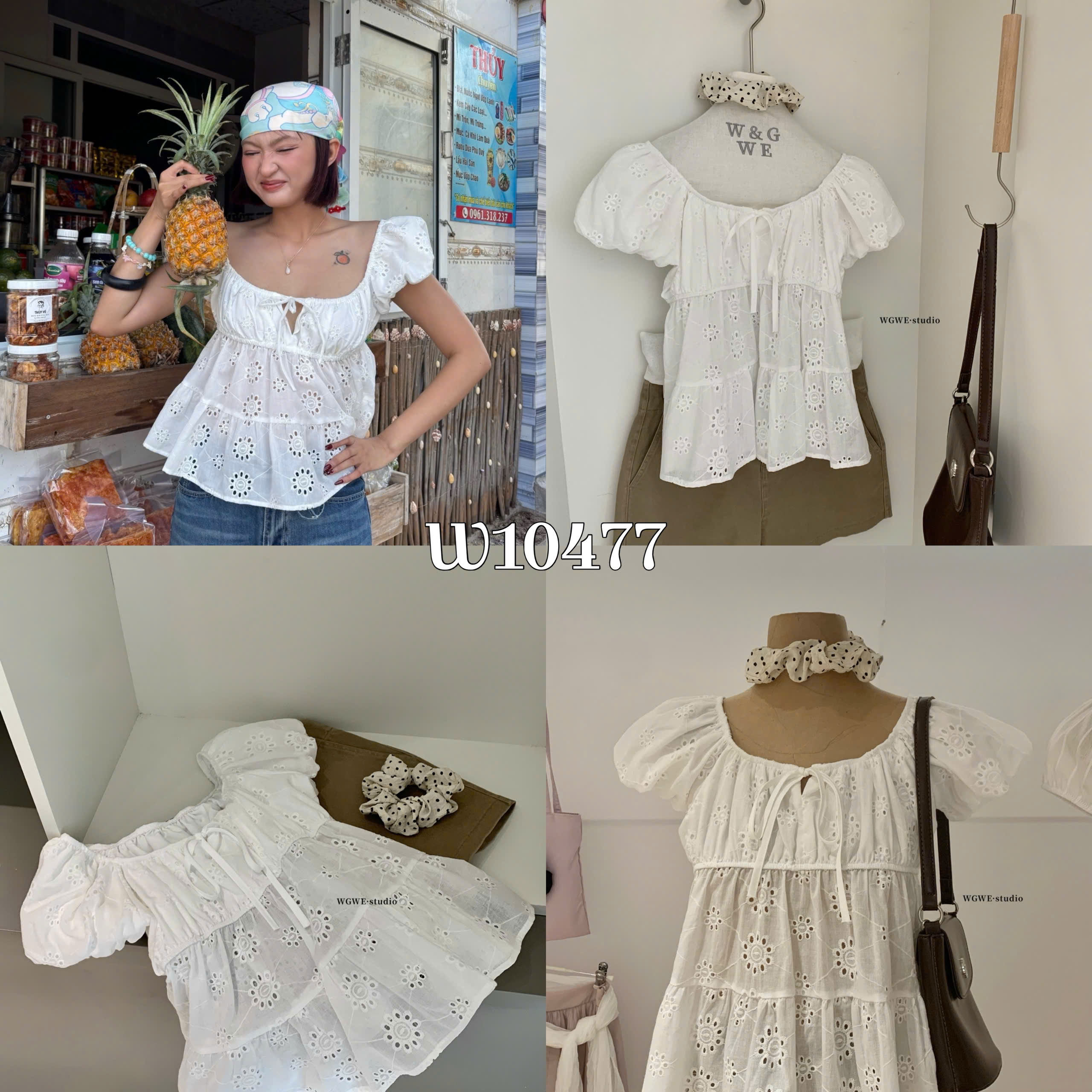 W10477# Áo WGWE bánh bèo trắng