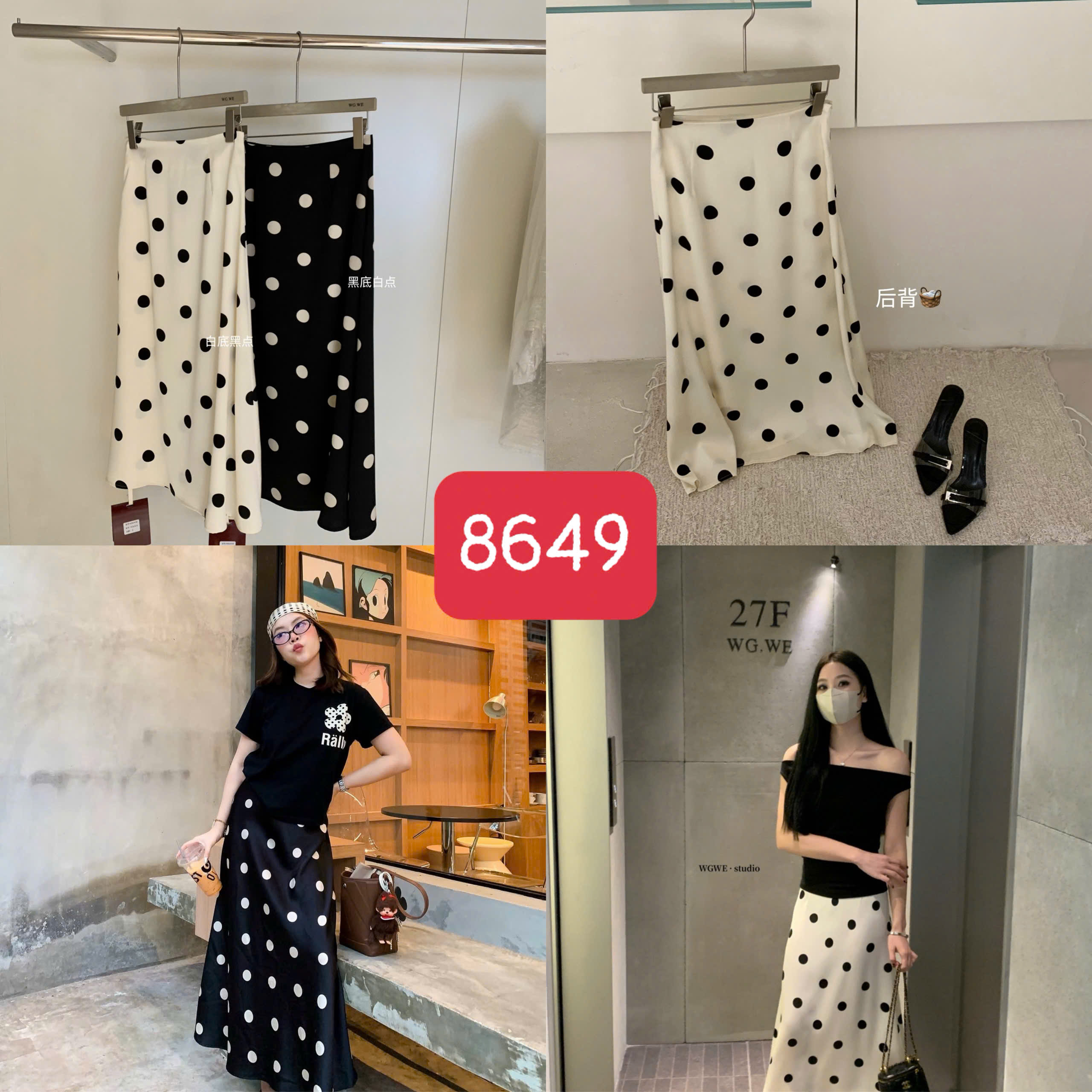 W8649# Chân váy dài WGWE chấm bi