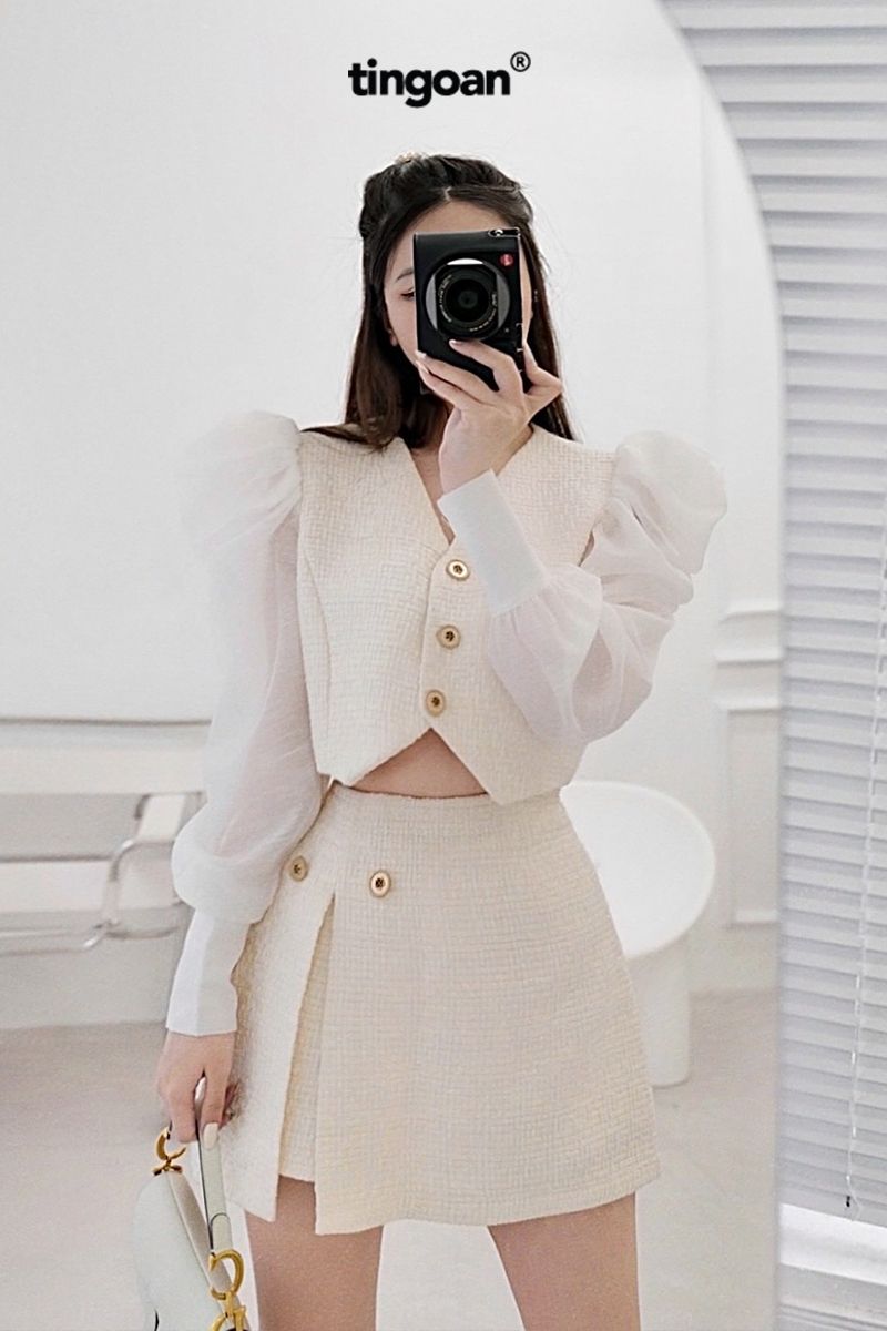 IN PARIS TWEED SKIRT/WH