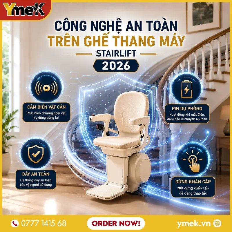 Công Nghệ An Toàn Trên Ghế Thang Máy Stairlift 2026 Có Gì Mới?