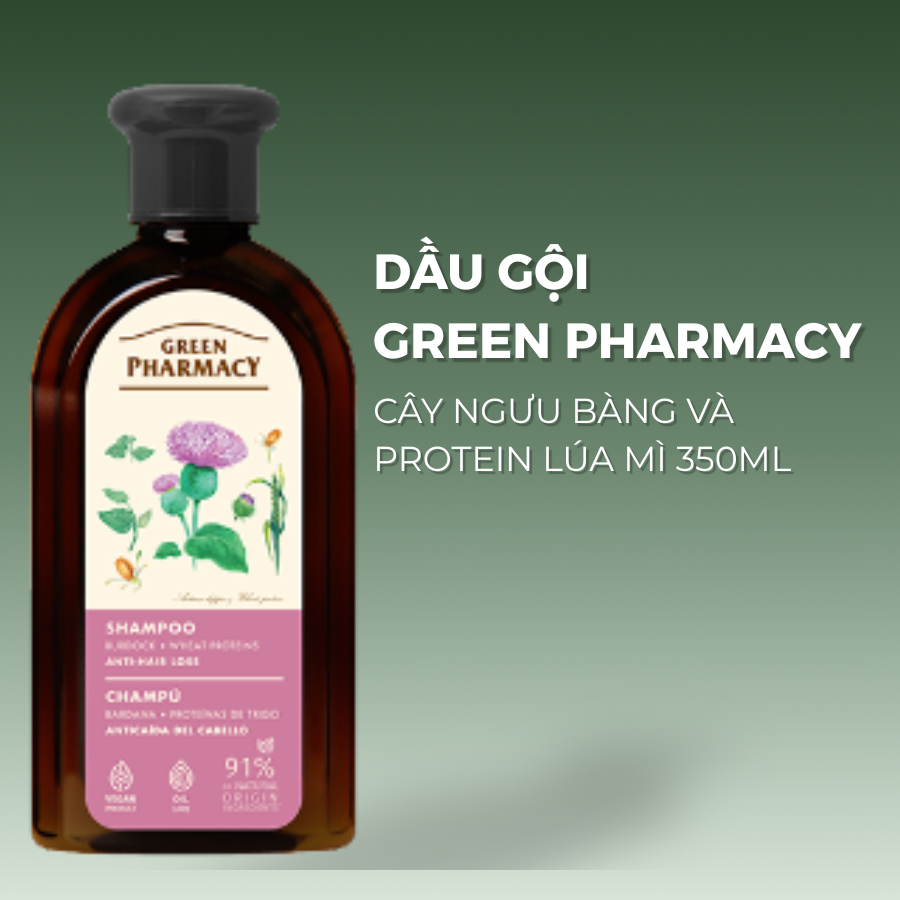 Green Pharmacy Dầu gội chống rụng tóc Cây ngưu bàng và protein lúa mì, 350ml