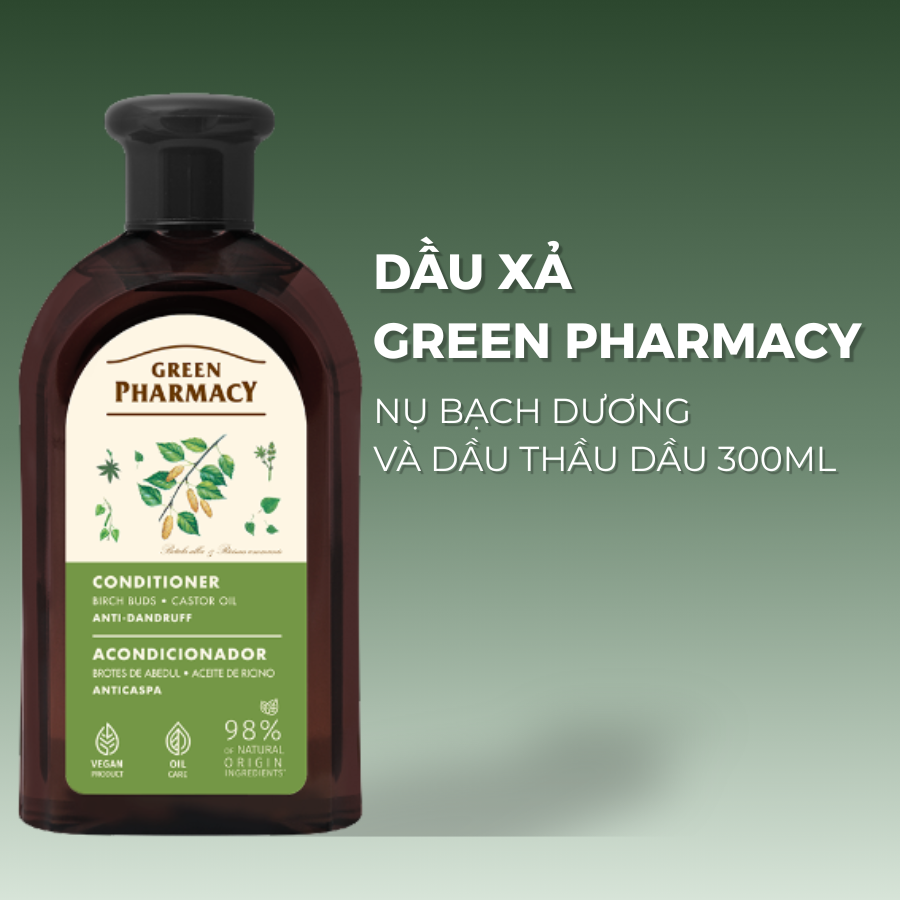 Green Pharmacy Dầu xả trị gàu Nụ bạch dương và dầu thầu dầu, 300ml