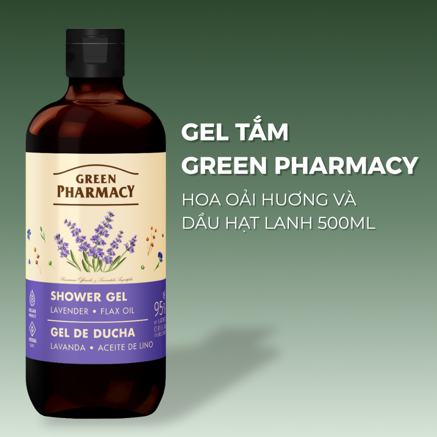 Green Pharmacy Gel tắm Hoa oải huơng và dầu hạt lanh 500ml