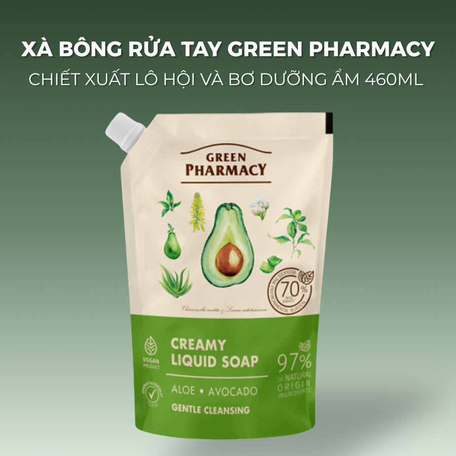 Green Pharmacy Xà phòng rửa tay Lô hội và Bơ dạng túi 460ml
