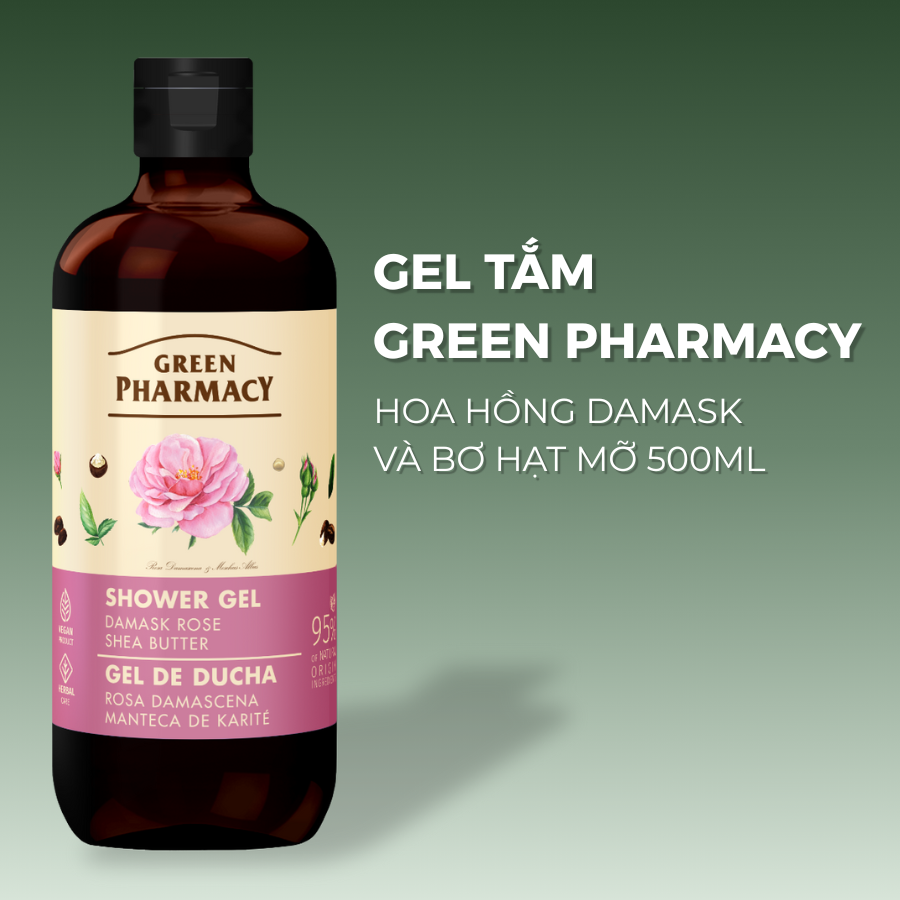 Green Pharmacy Gel tắm Hoa hồng Damask và Bơ hạt mỡ 500ml