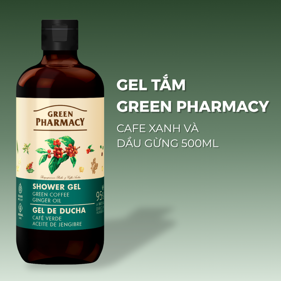 Green Pharmacy" Gel tắm Cafe xanh và dầu gừng 500ml