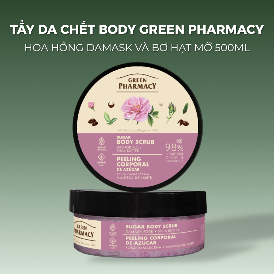 Green Pharmacy Tẩy da chết toàn thân Hoa hồng Damask và Bơ hạt mỡ 200ml