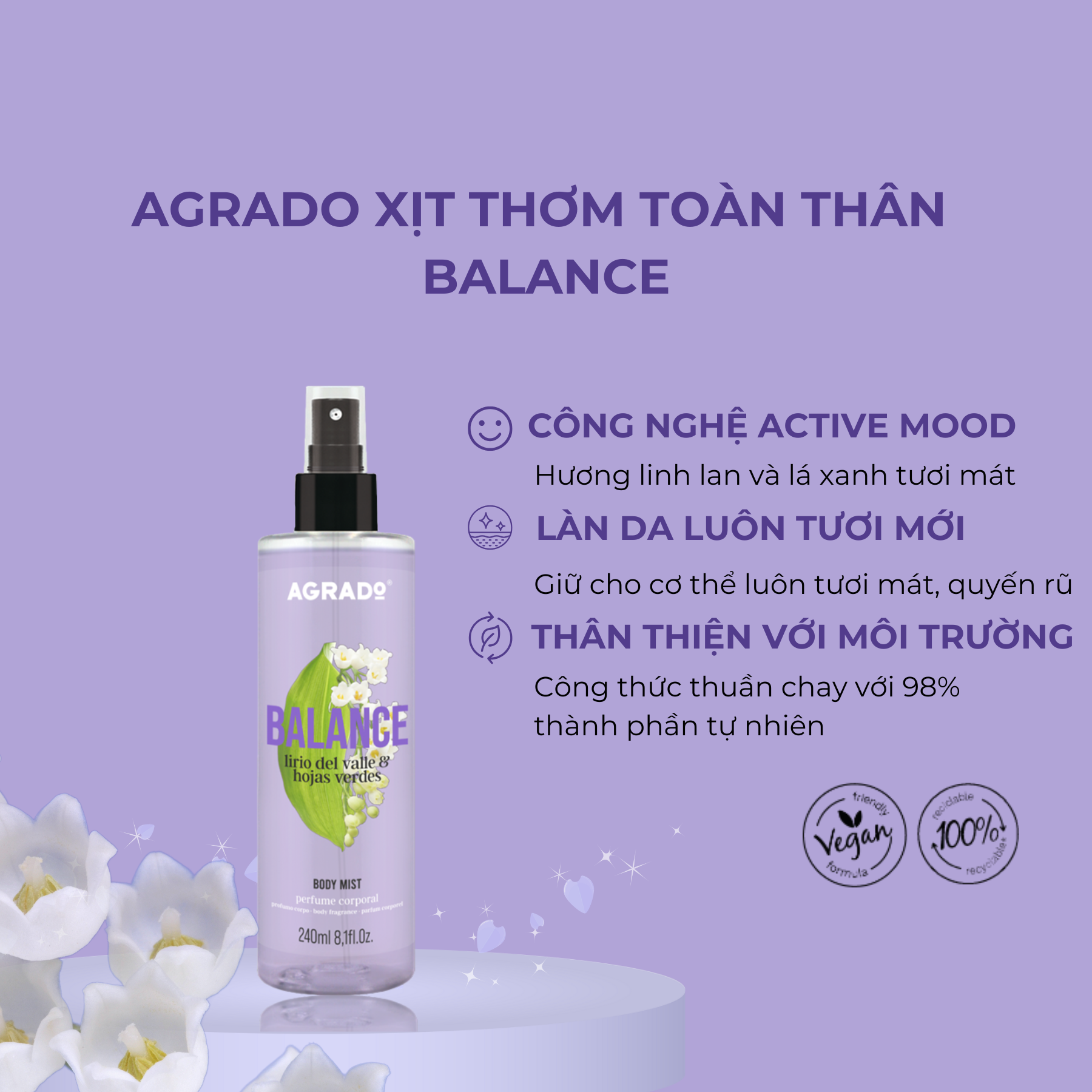  Agrado Xịt thơm toàn thân Balance 240ml 