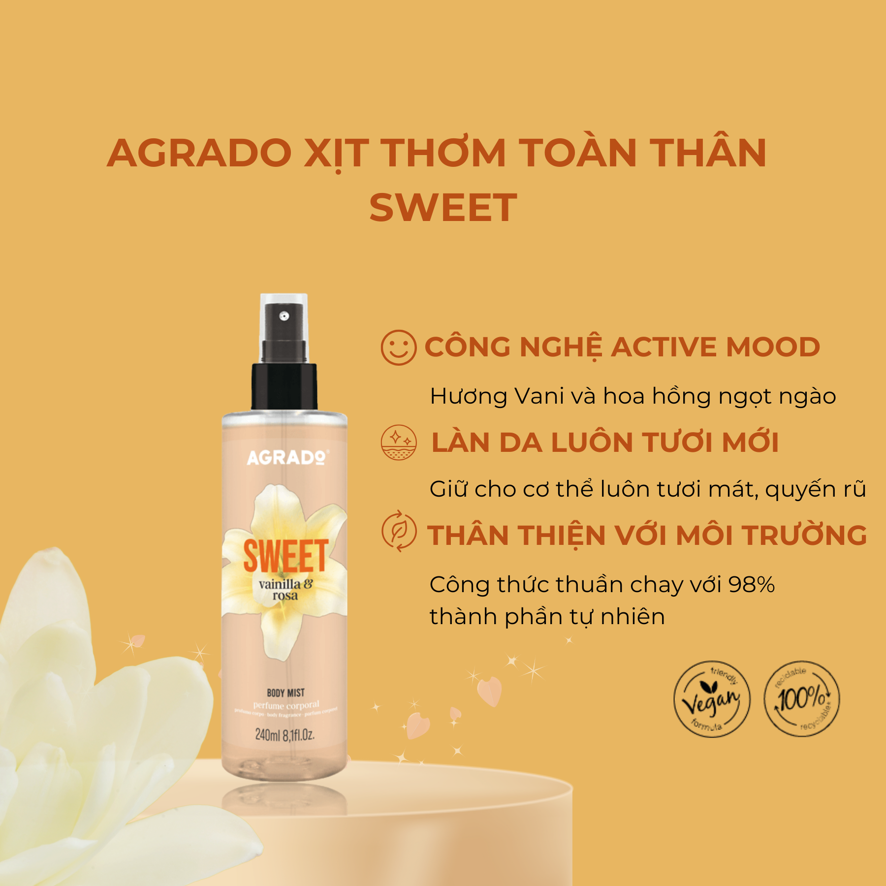  Agrado Xịt thơm toàn thân Sweet 240ml 