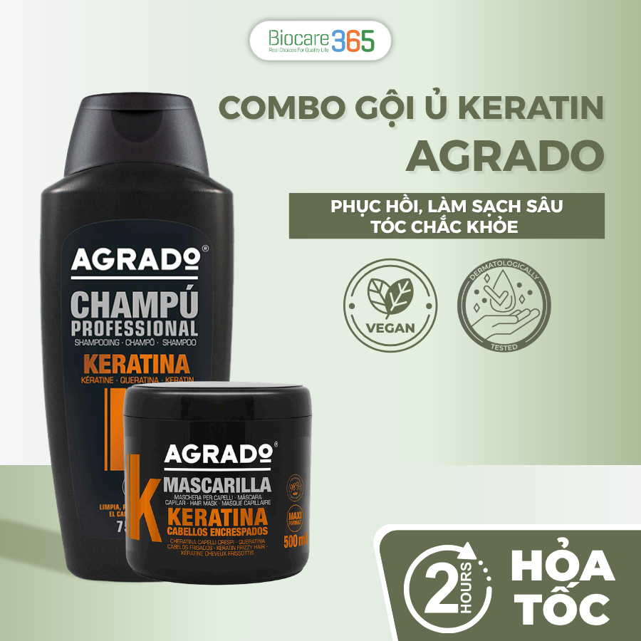 Agrado Combo 2 Gội Ủ Keratin cho mọi loại tóc