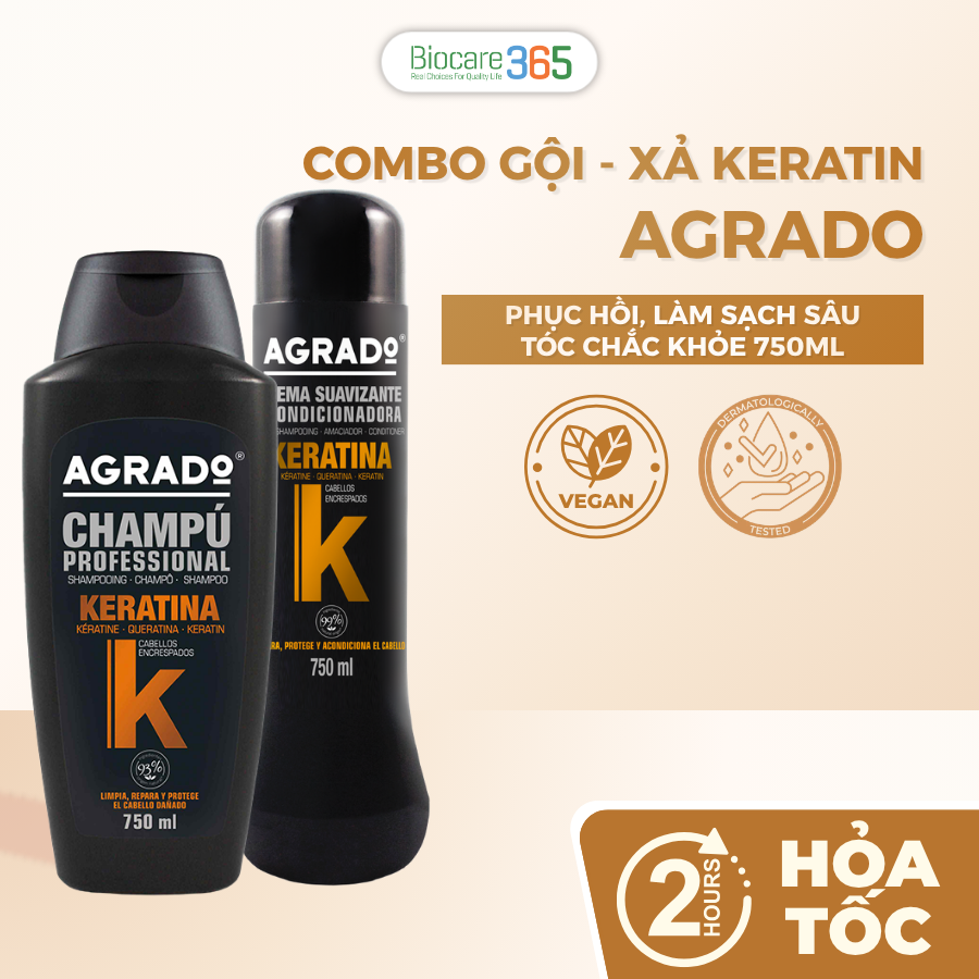 Agrado Combo 2 Gội Xả Keratin cho mọi loại tóc