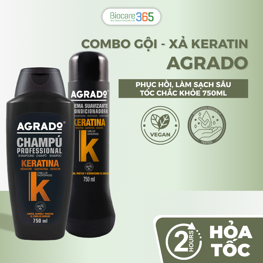 Agrado Combo 2 Gội Xả Keratin cho mọi loại tóc