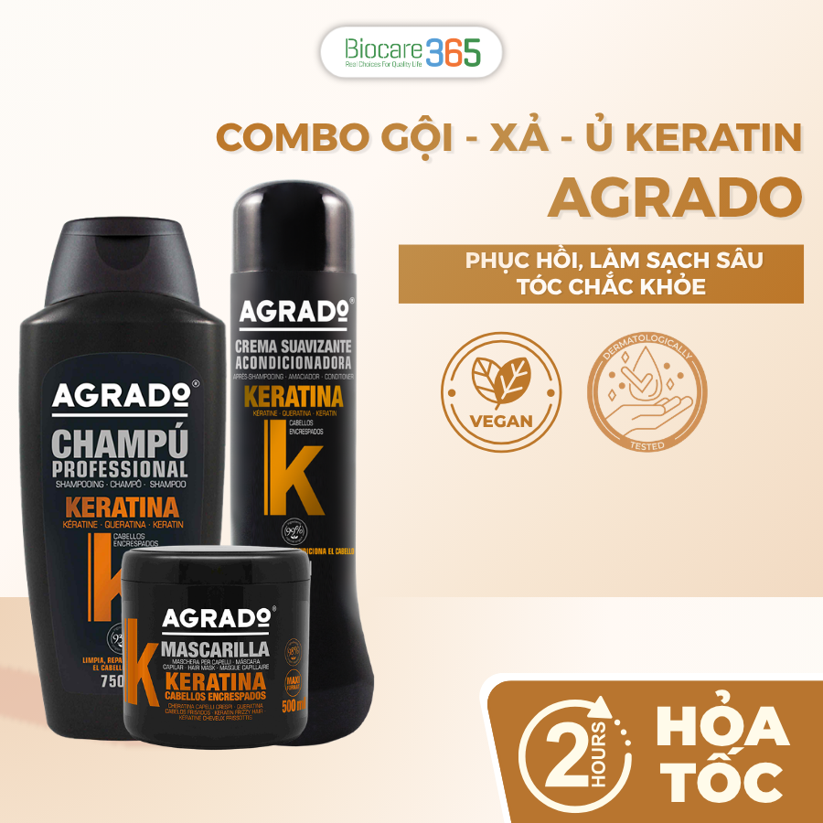 Agrado Combo 3 Gội Xả Ủ Keratin cho mọi loại tóc