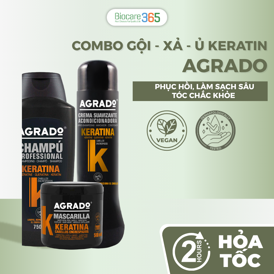 Agrado Combo 3 Gội Xả Ủ Keratin cho mọi loại tóc