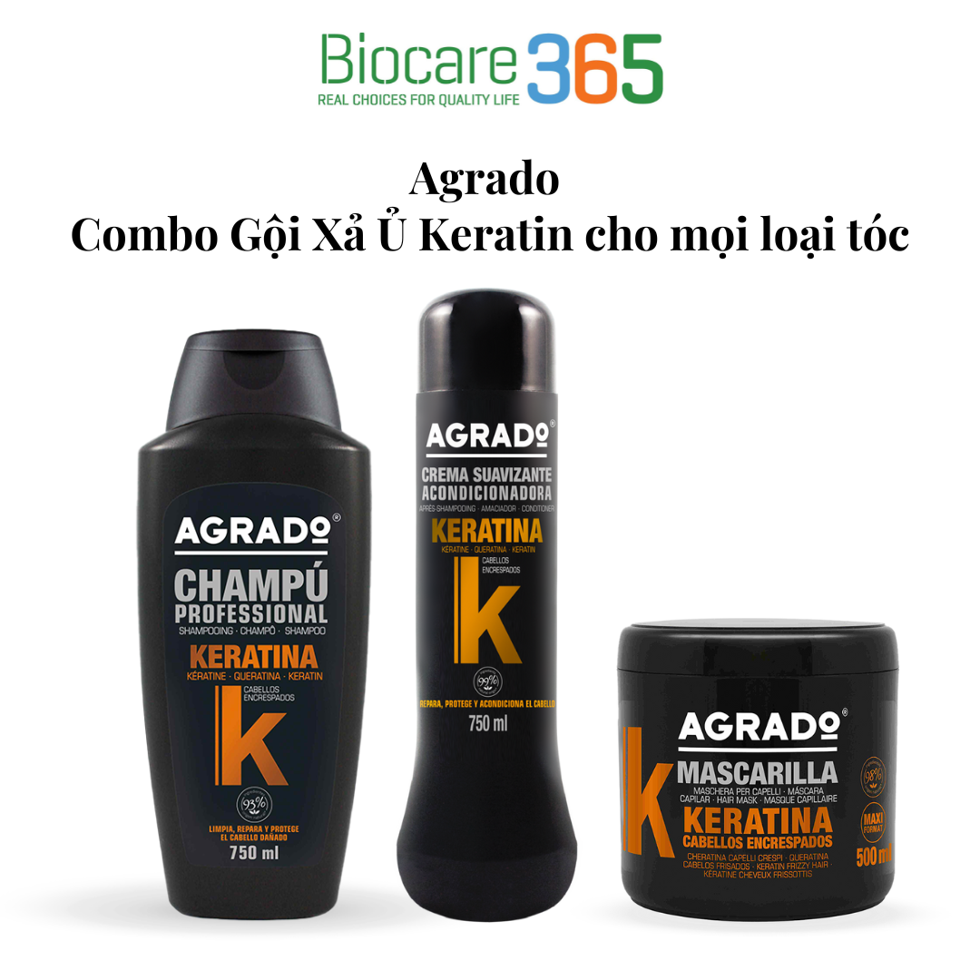 Agrado Combo 3 Gội Xả Ủ Keratin cho mọi loại tóc 