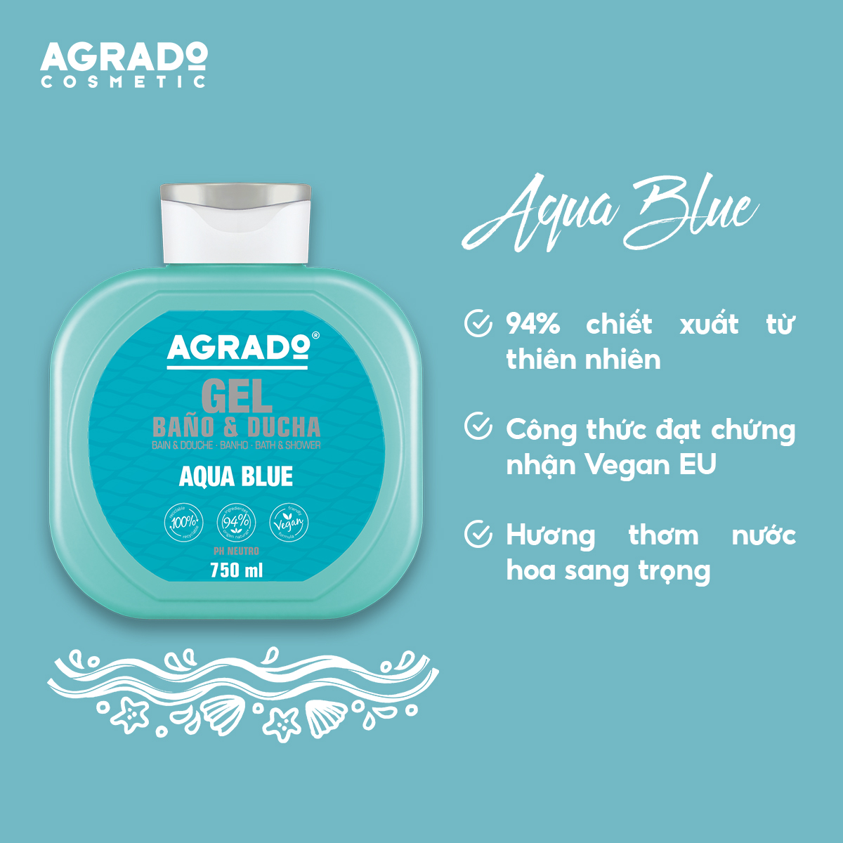 Agrado Sữa tắm Aqua Blue 750ml
