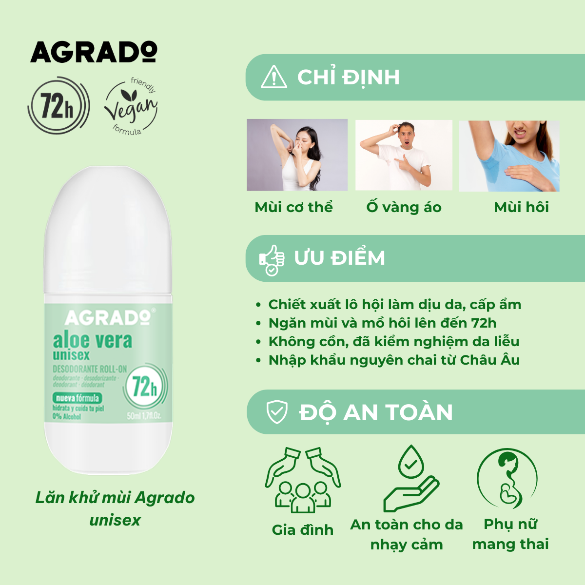 Agrado Lăn khử mùi lô hội Unisex 50ml
