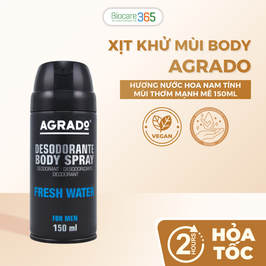 Agrado Xịt khử mùi body hương nước hoa Fresh Water 150ml