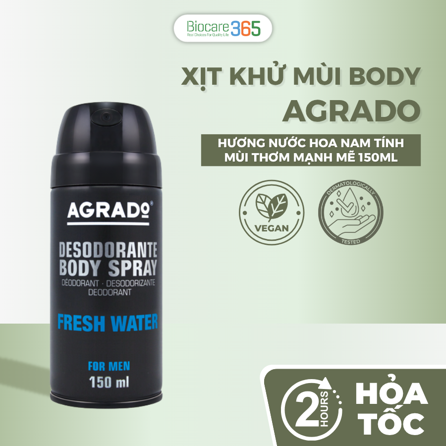 Agrado Xịt khử mùi body hương nước hoa Fresh Water 150ml