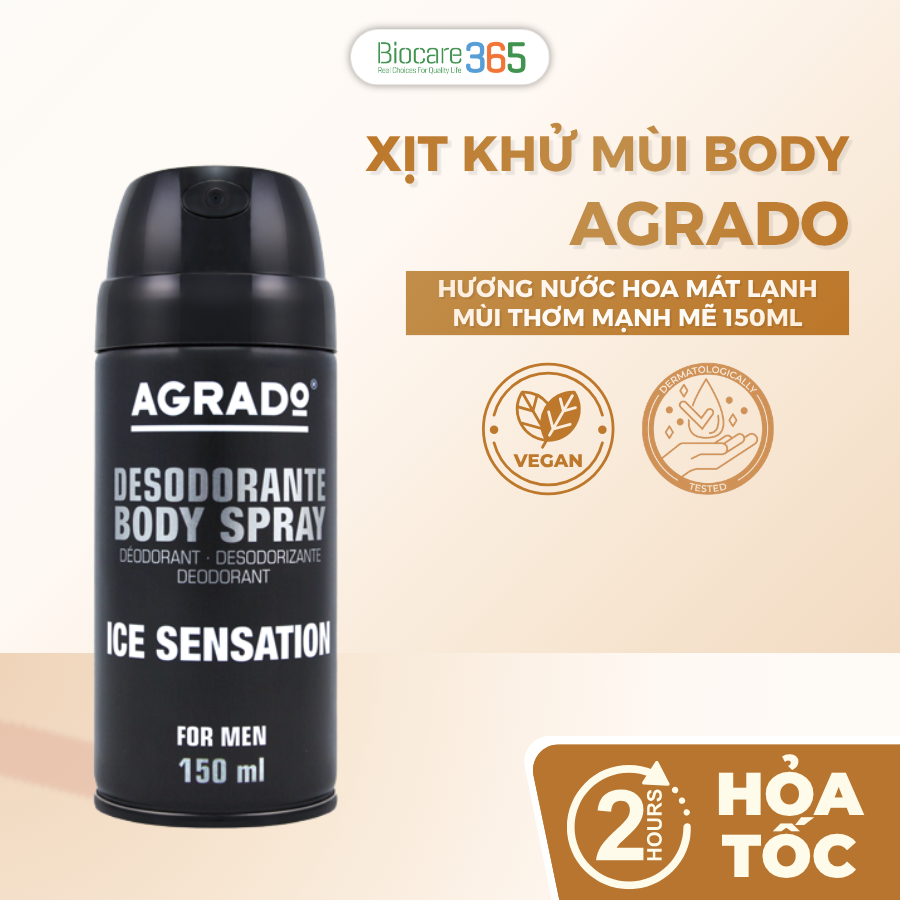 Agrado Xịt khử mùi body hương nước hoa Ice Sensation 150ml