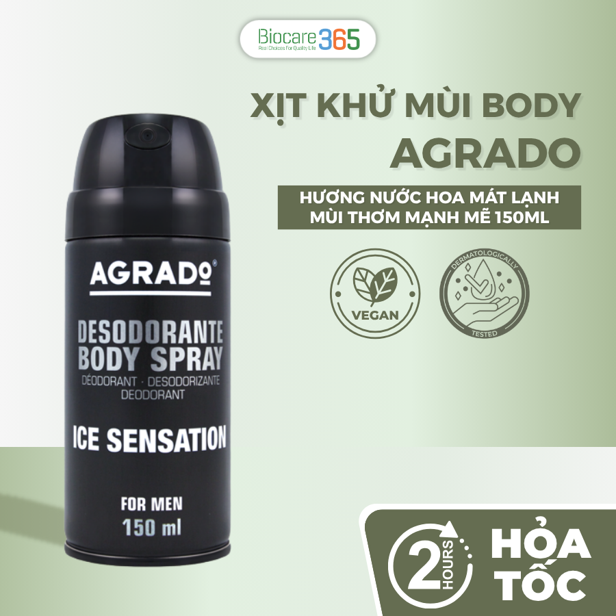 Agrado Xịt khử mùi body hương nước hoa Ice Sensation 150ml