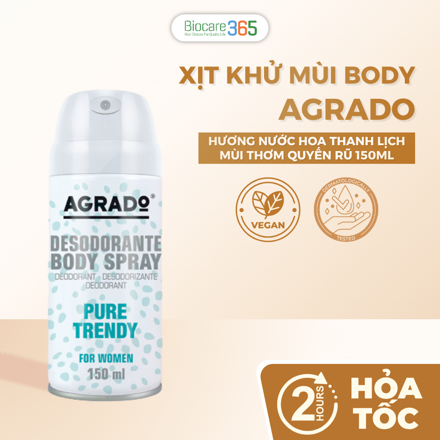 Agrado Xịt khử mùi body hương nước hoa Pure Trendy 150ml