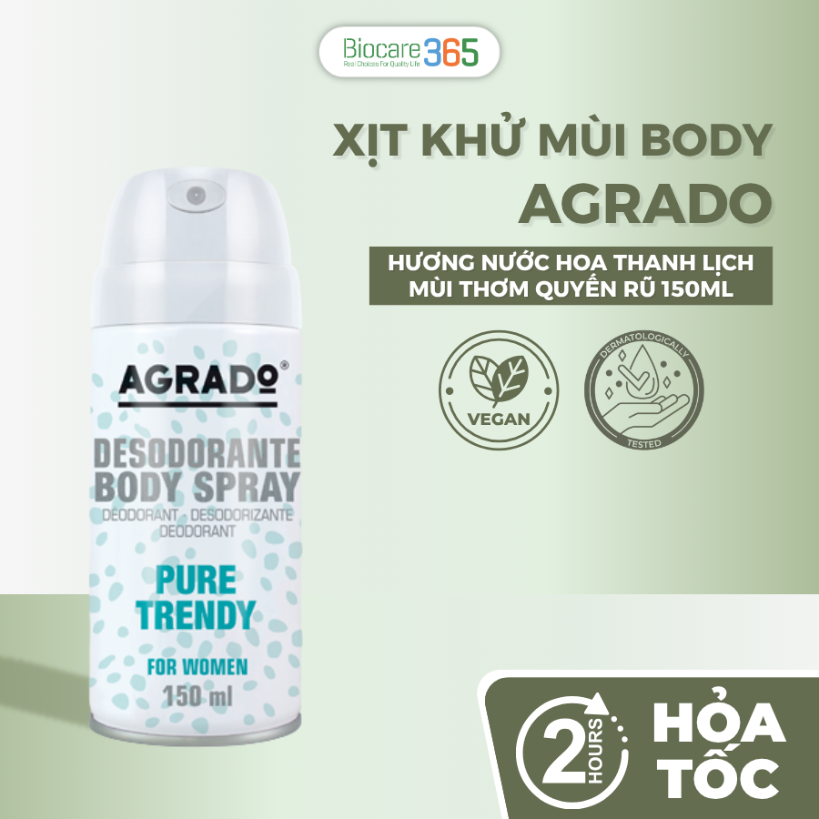 Agrado Xịt khử mùi body hương nước hoa Pure Trendy 150ml