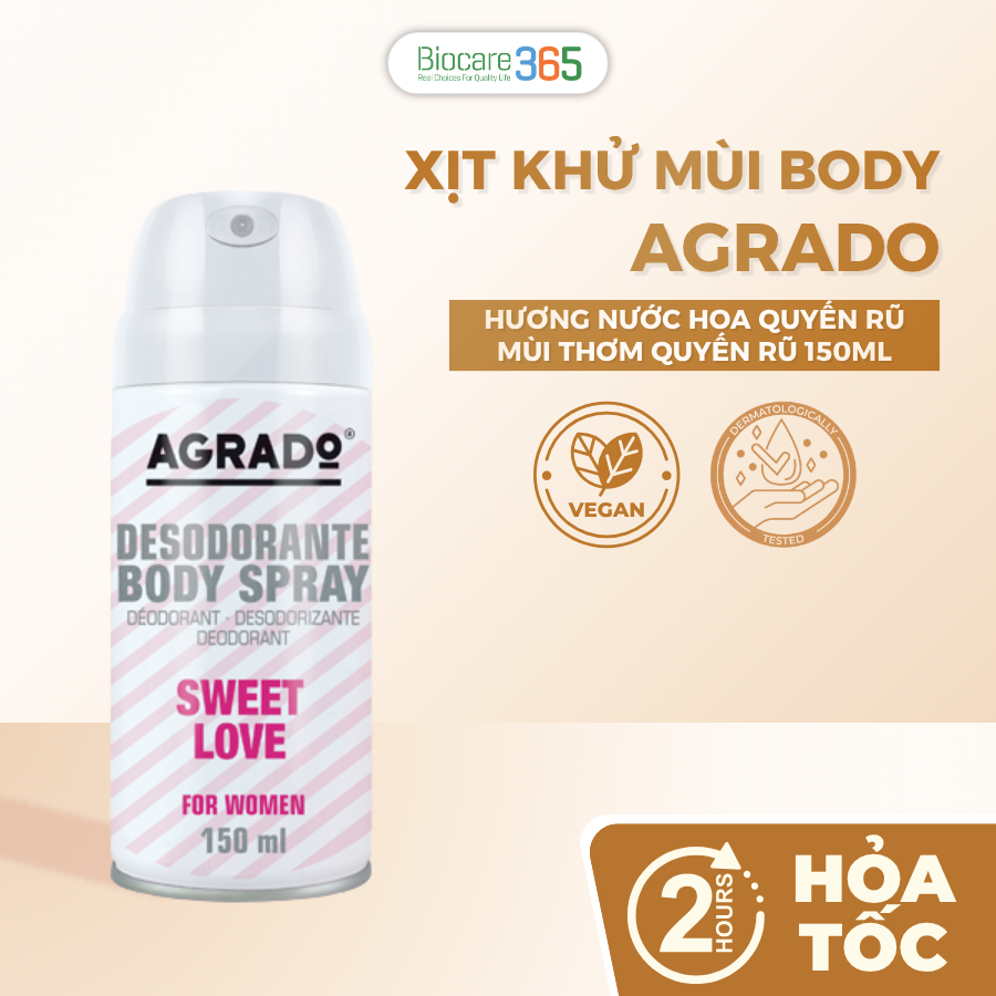 Agrado Xịt khử mùi body hương nước hoa Sweet Love 150ml