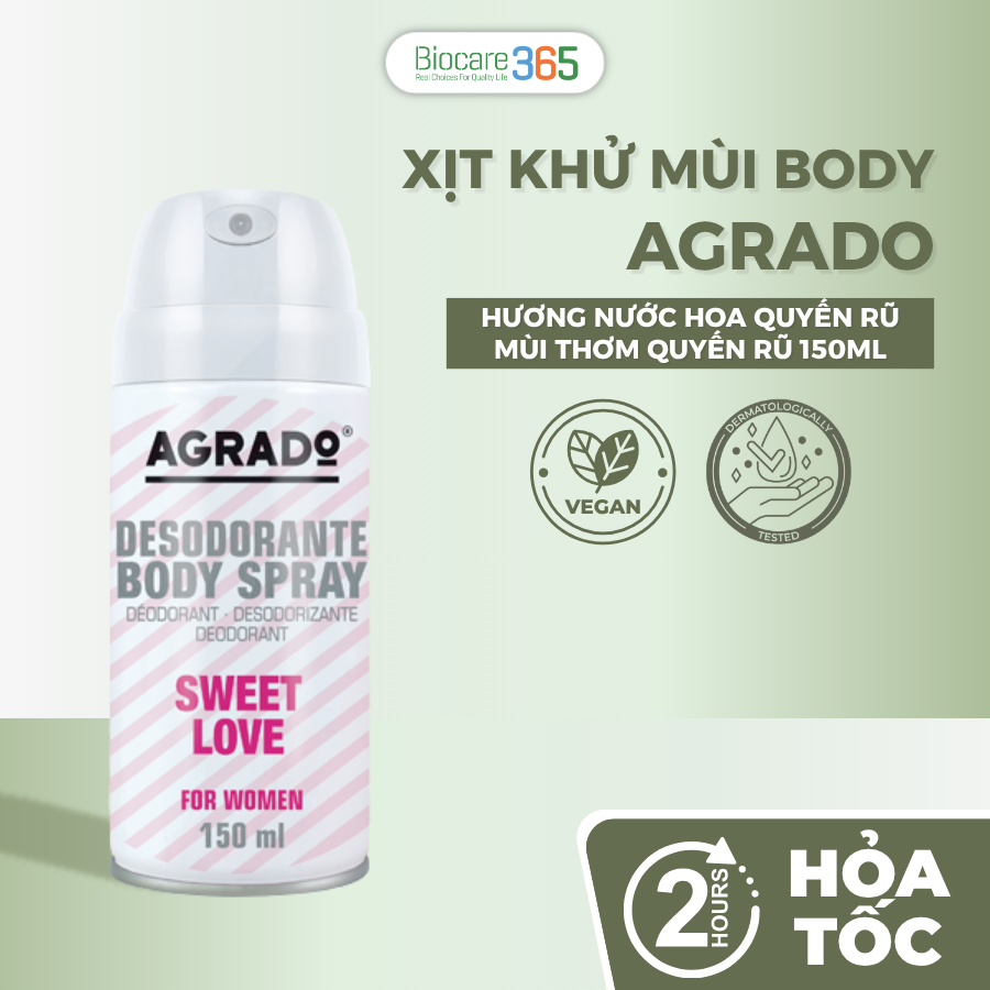 Agrado Xịt khử mùi body hương nước hoa Sweet Love 150ml