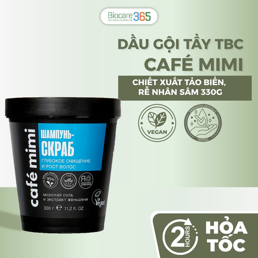 CAFÉ MIMI Dầu gội tẩy da chết dành cho tóc và da đầu "Làm sạch sâu và kích thích mọc tóc, 330g