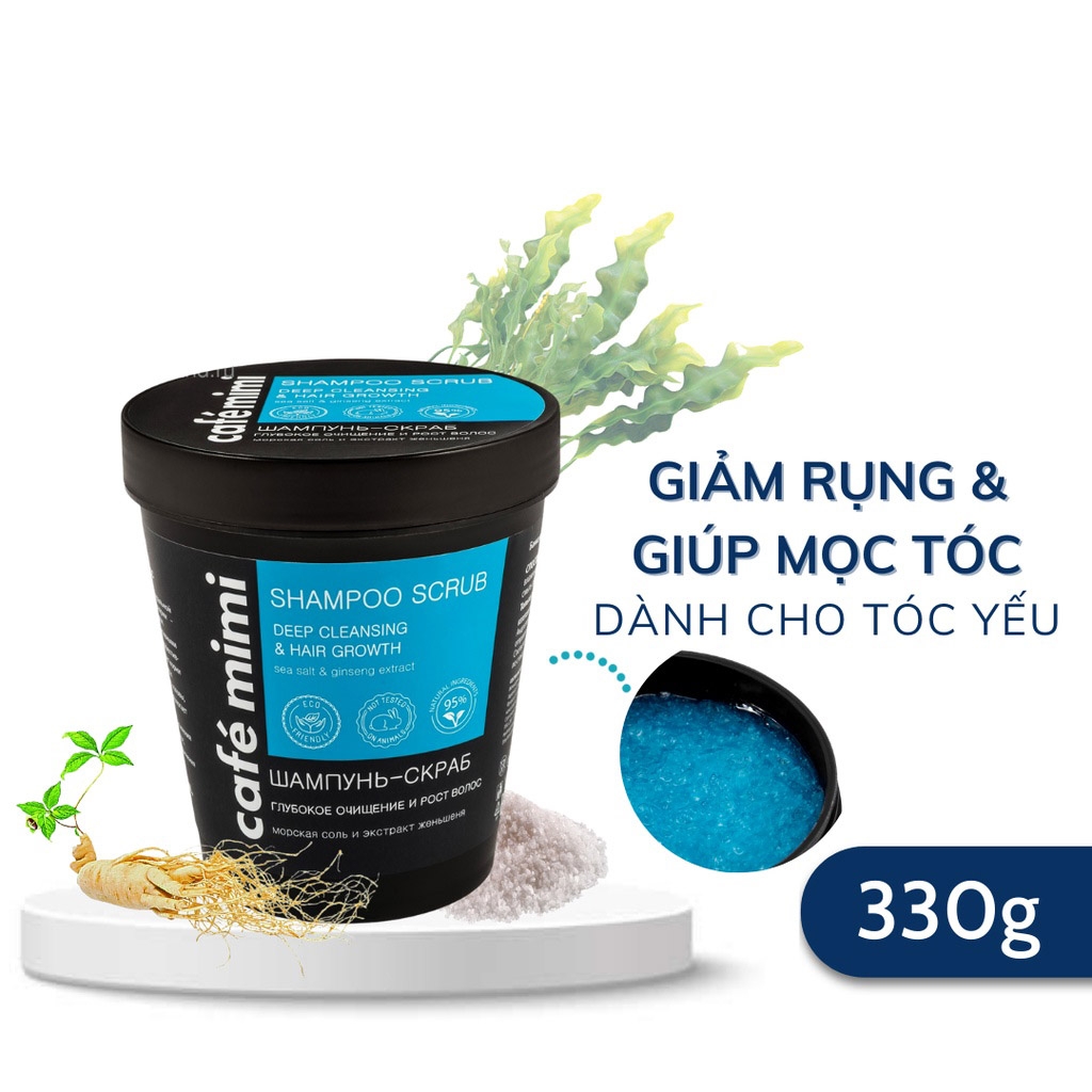  CAFÉ MIMI Dầu gội tẩy da chết dành cho tóc và da đầu "Làm sạch sâu và kích thích mọc tóc, 330g 