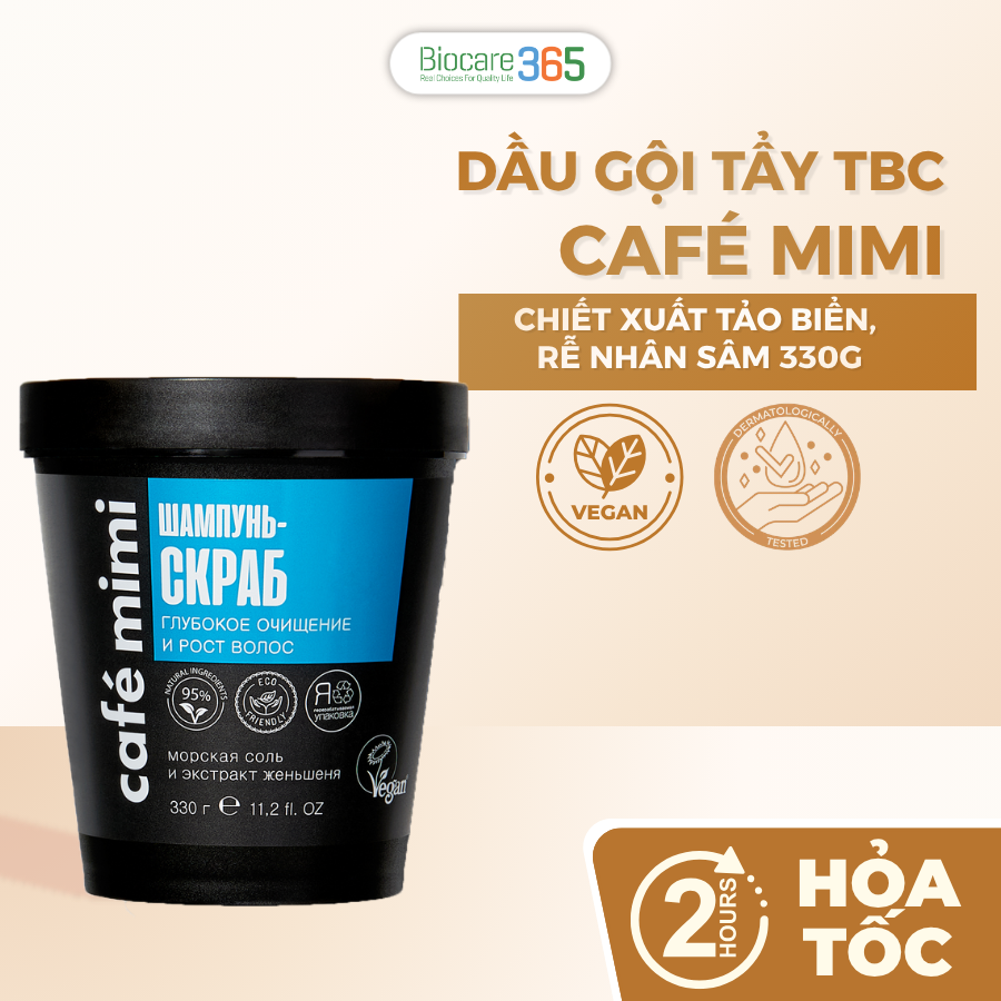CAFÉ MIMI Dầu gội tẩy da chết dành cho tóc và da đầu "Làm sạch sâu và kích thích mọc tóc, 330g