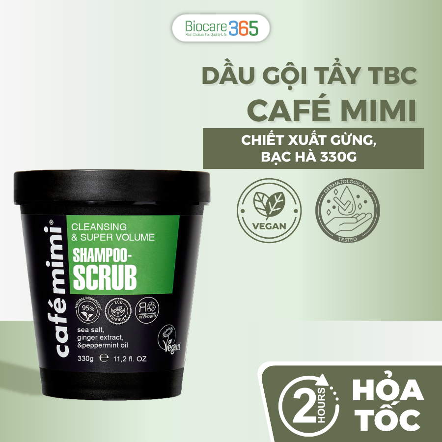 CAFÉ MIMI Dầu gội tẩy da chết dành cho tóc và da đầu “Làm sạch và làm phồng tóc”, 330g