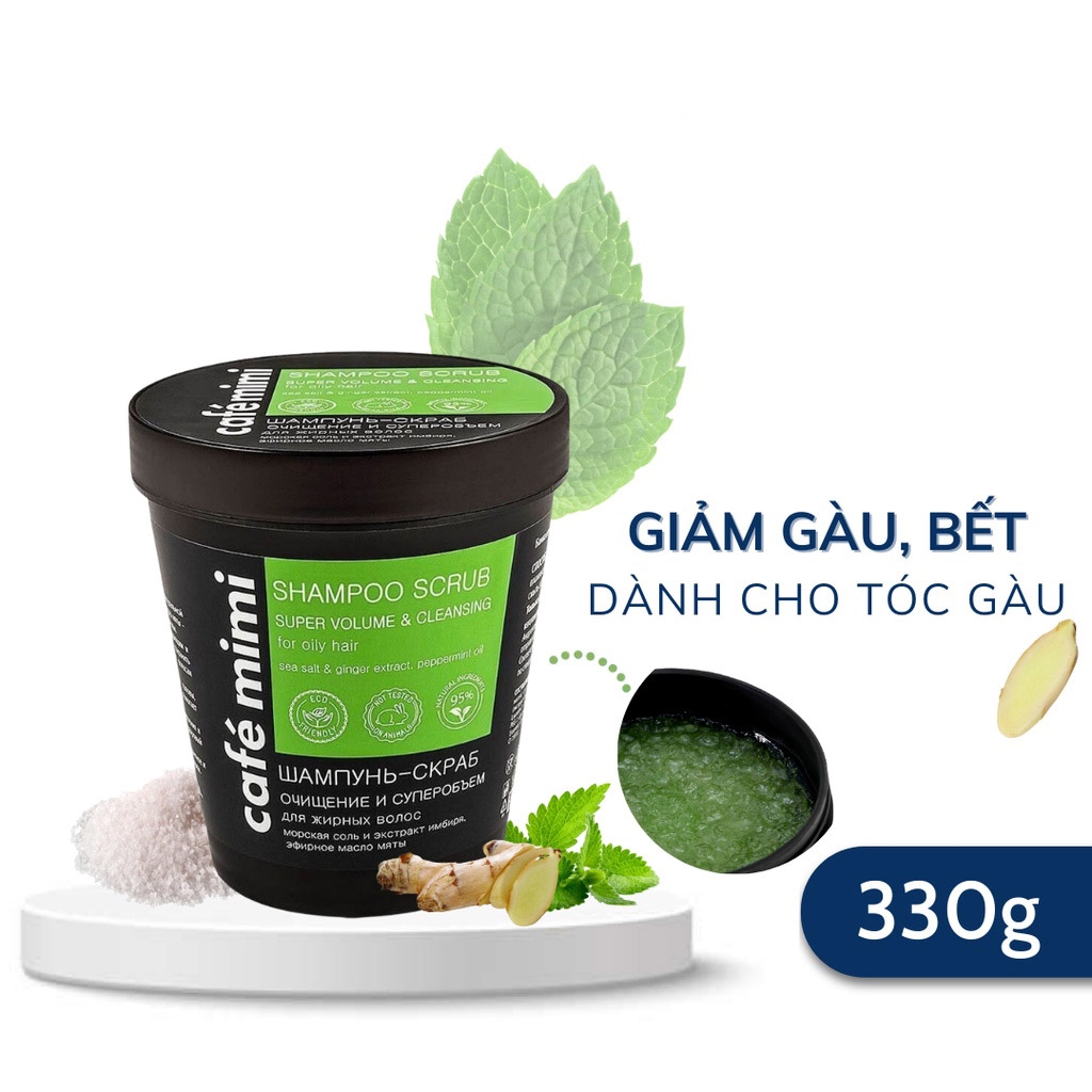  CAFÉ MIMI Dầu gội tẩy da chết dành cho tóc và da đầu “Làm sạch và làm phồng tóc”, 330g 