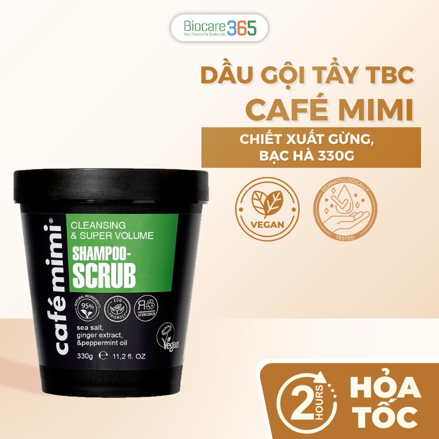 CAFÉ MIMI Dầu gội tẩy da chết dành cho tóc và da đầu “Làm sạch và làm phồng tóc”, 330g