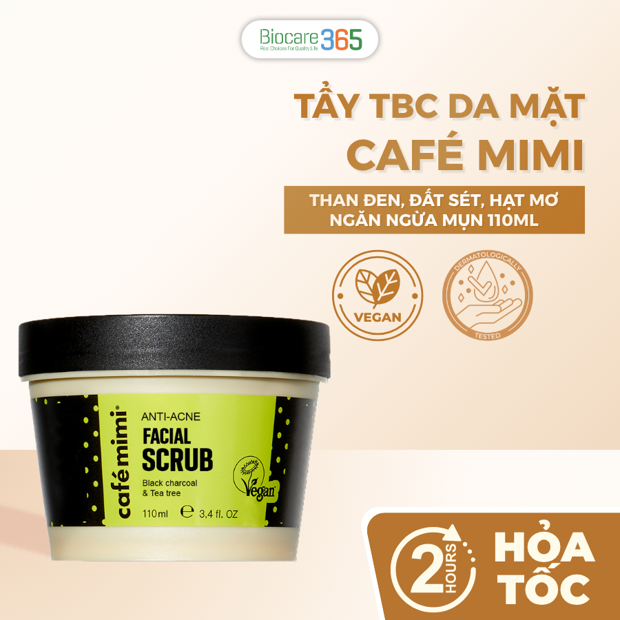 CAFÉ MIMI Tẩy tế bào chết da mặt ngăn ngừa mụn, 110ml