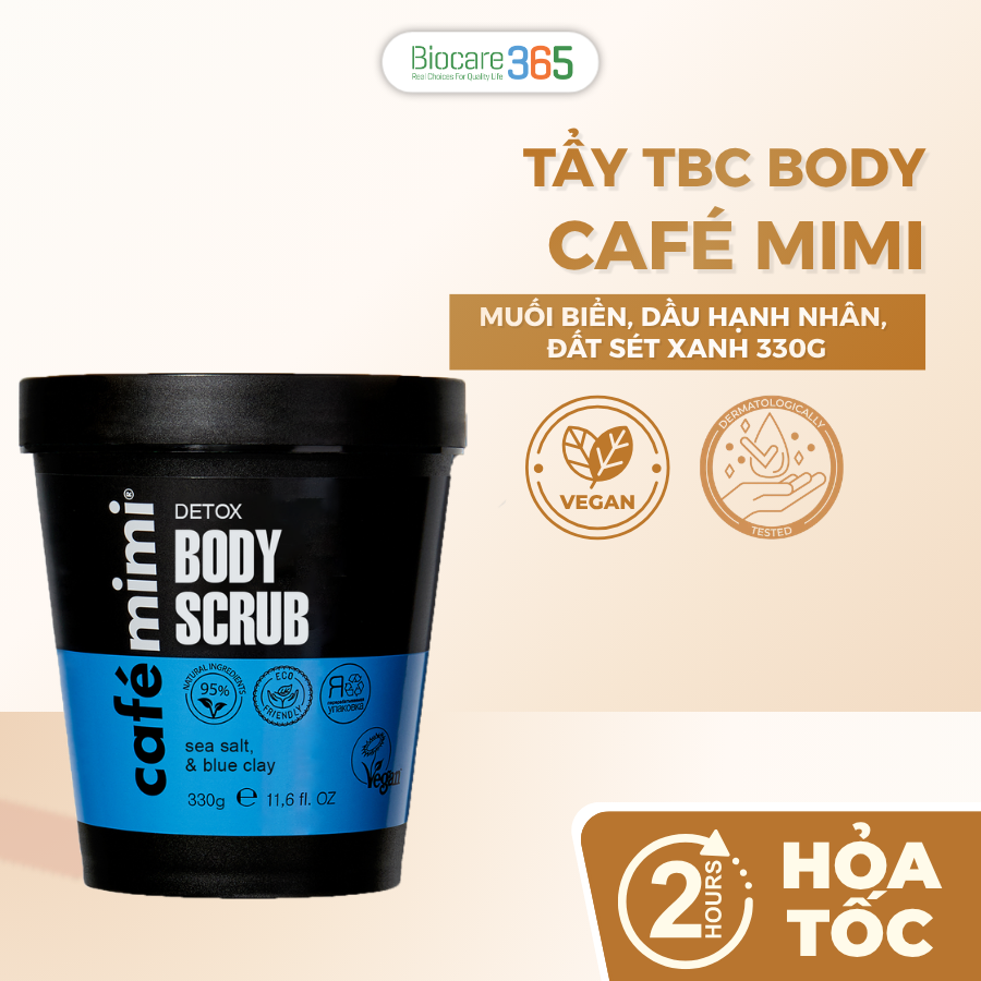 CAFÉ MIMI Tẩy tế bào da chết cho body Detox, 330g