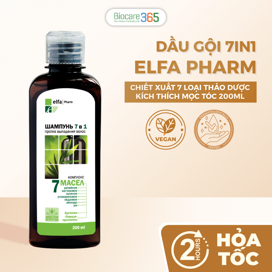 Dầu gội Elfa Pharm 7in1 chống rụng tóc chiết xuất 7 loại tinh dầu thảo dược 200ml