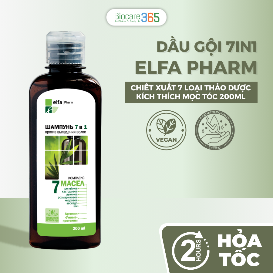 Dầu gội Elfa Pharm 7in1 chống rụng tóc chiết xuất 7 loại tinh dầu thảo dược 200ml