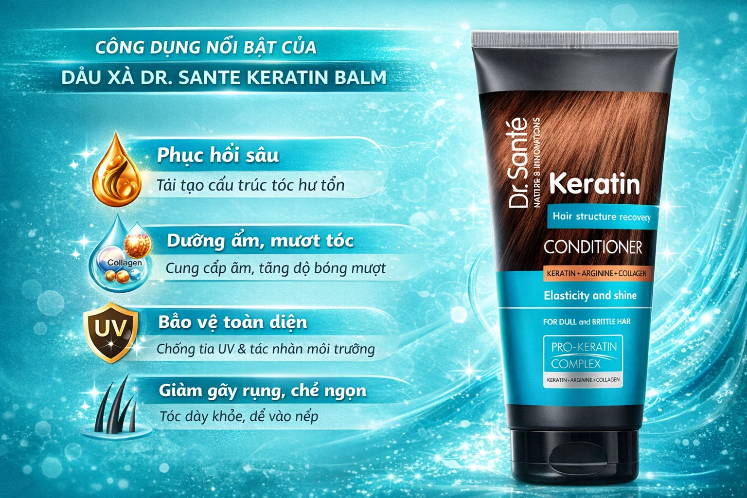  Dầu xả Dr.Sante Keratin phục hồi cấu trúc tóc 200ml 
