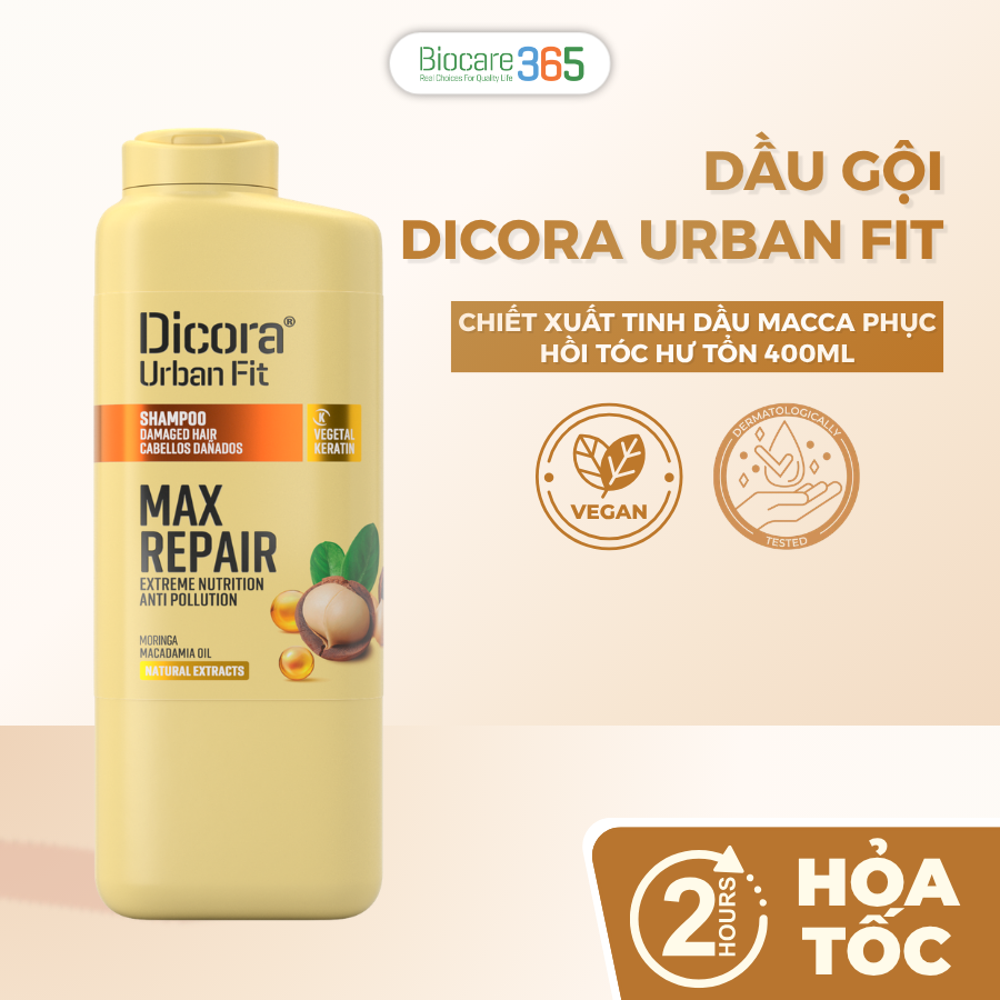 Dicora Dầu gội dành cho tóc hư tổn chiết xuất tinh dầu Macca, 400ml