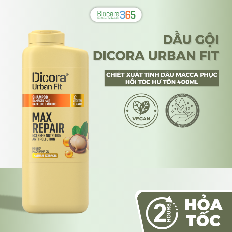 Dicora Dầu gội dành cho tóc hư tổn chiết xuất tinh dầu Macca, 400ml