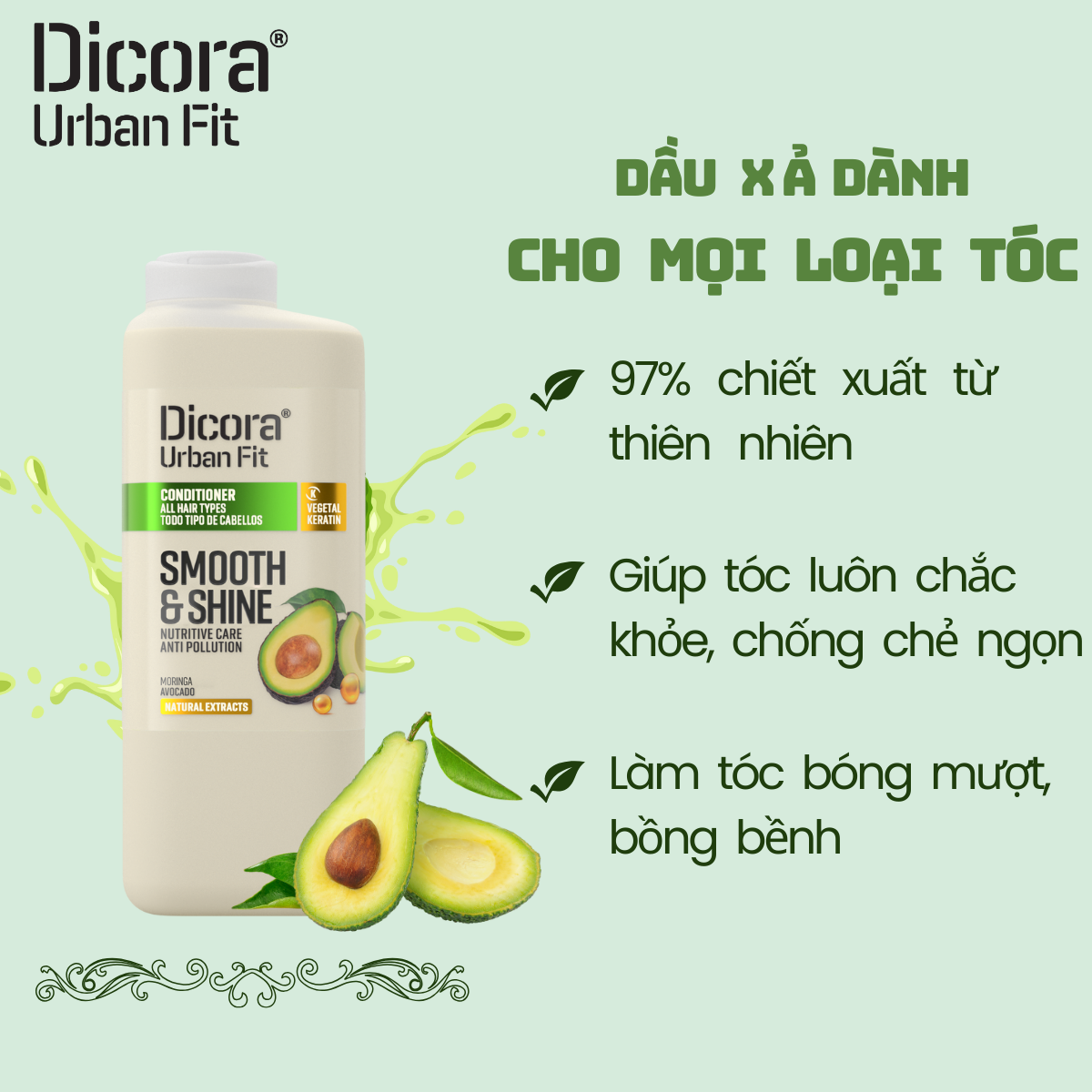 Dicora Dầu xả dành cho mọi loại tóc chiết xuất trái bơ, 400ml