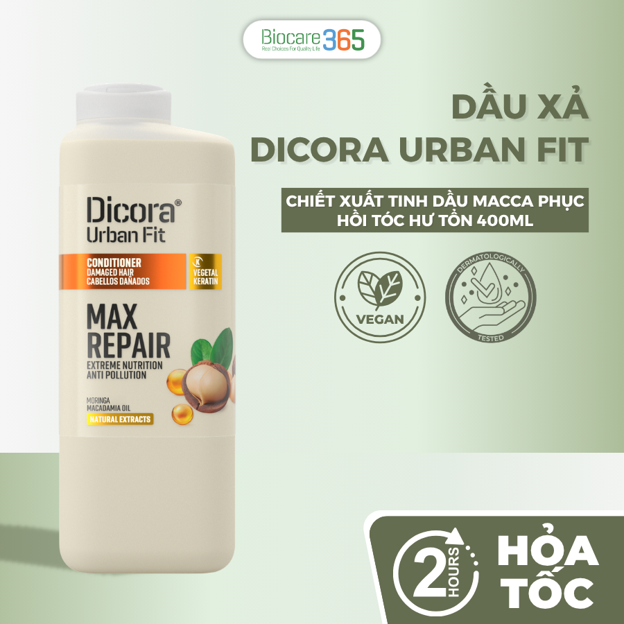 Dicora Dầu xả dành cho tóc hư tổn chiết xuất tinh dầu Macca, 400ml