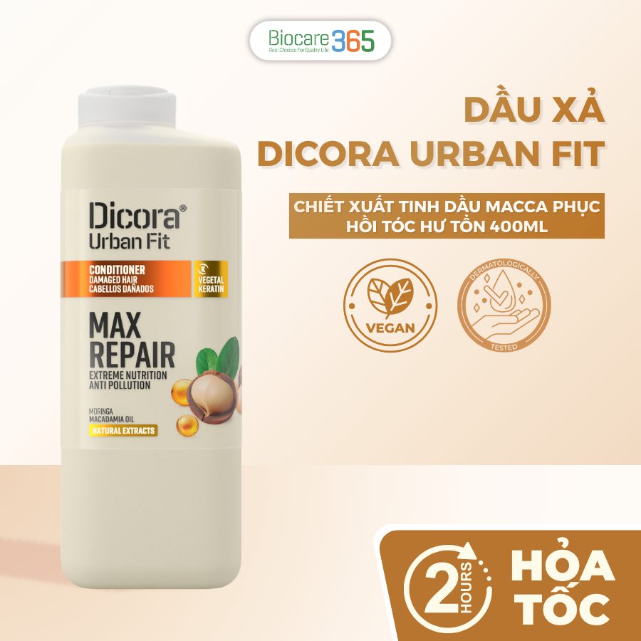 Dicora Dầu xả dành cho tóc hư tổn chiết xuất tinh dầu Macca, 400ml