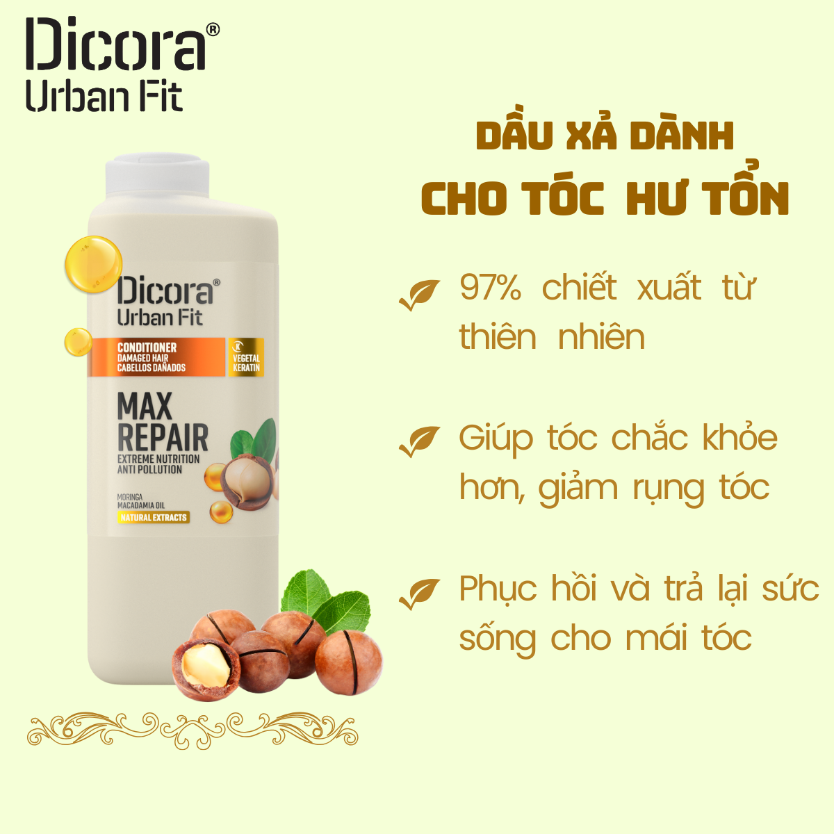  Dicora Dầu xả dành cho tóc hư tổn chiết xuất tinh dầu Macca, 400ml 
