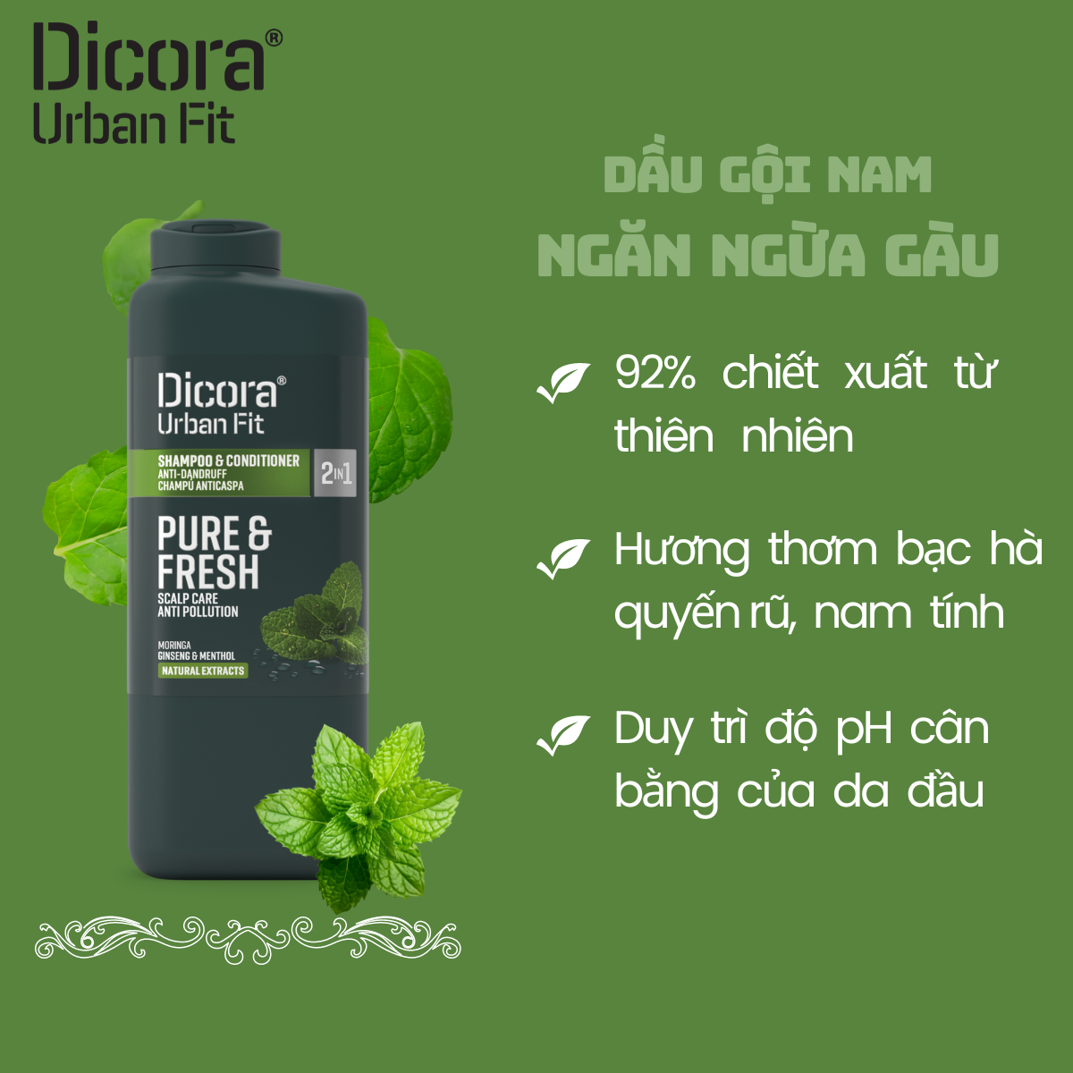 Dicora Gội - xả 2 in 1 chống gàu dành cho nam giới 400ml