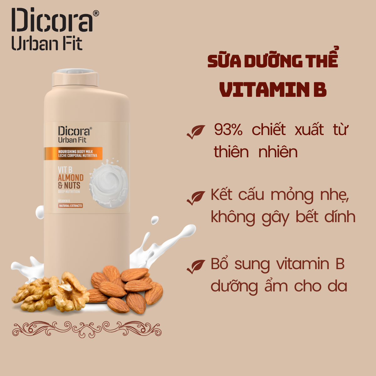  Dicora Sữa duỡng thể Vitamin B Hạnh nhân & Các loại hạt, 400ml 