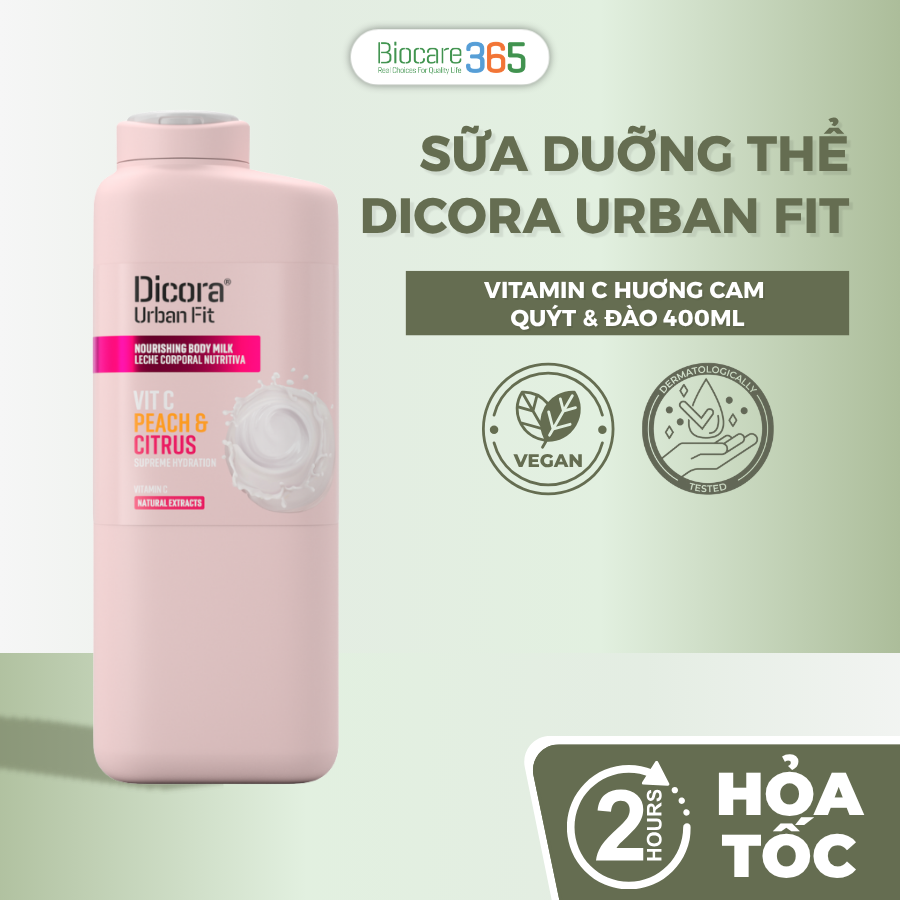 Dicora Sữa duỡng thể Vitamin C huơng Cam Quýt & Đào, 400ml